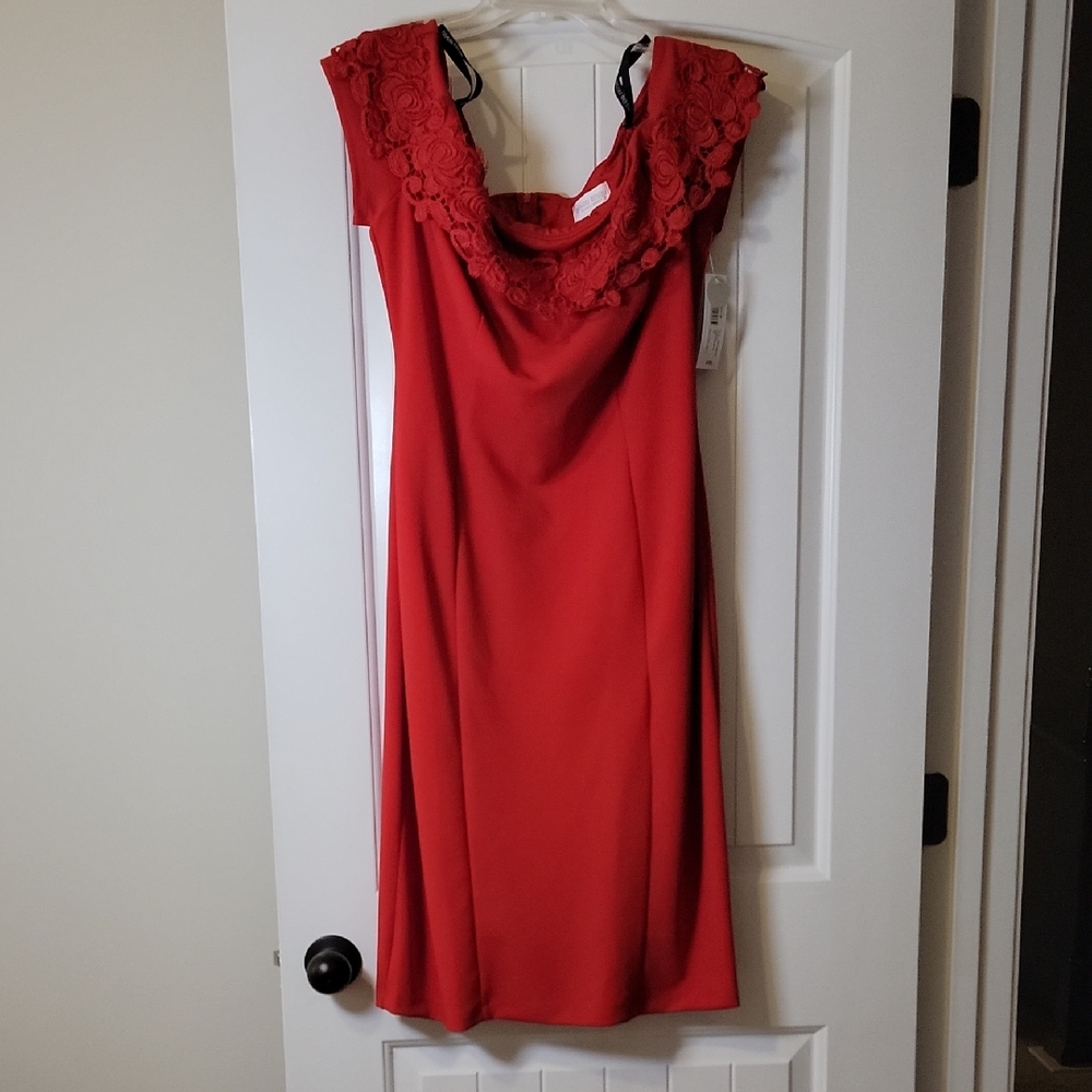 Bisou Bisou Scarlet Lace Accent Midi Dress